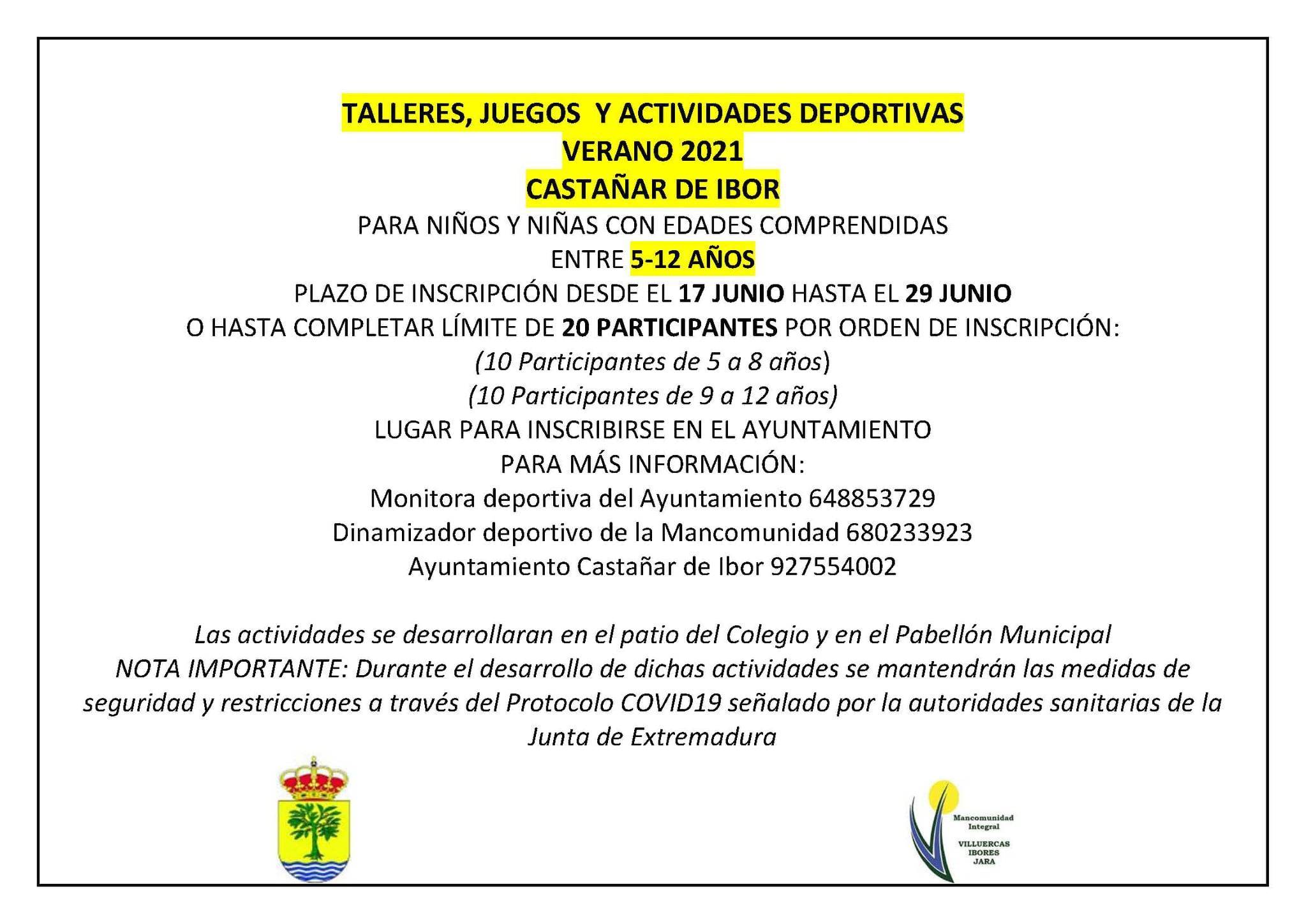 Talleres, juegos y actividades deportivas de verano (2021) - Castañar de Ibor (Cáceres)