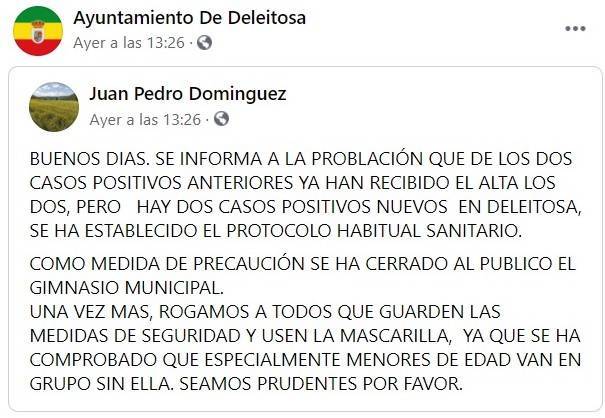 2 nuevos casos positivos de COVID-19 (julio 2021) - Deleitosa (Cáceres)