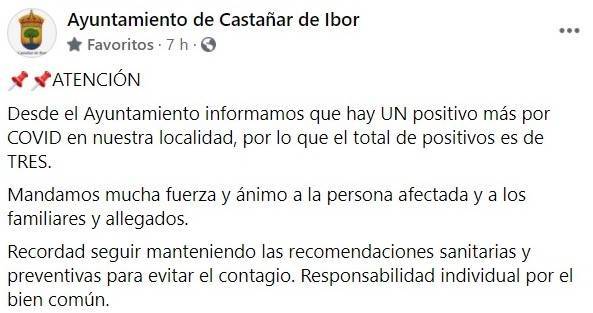 3 casos positivos de COVID-19 (julio 2021) - Castañar de Ibor (Cáceres)