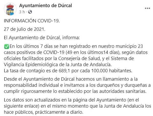 49 casos positivos de COVID-19 (julio 2021) - Dúrcal (Granada)