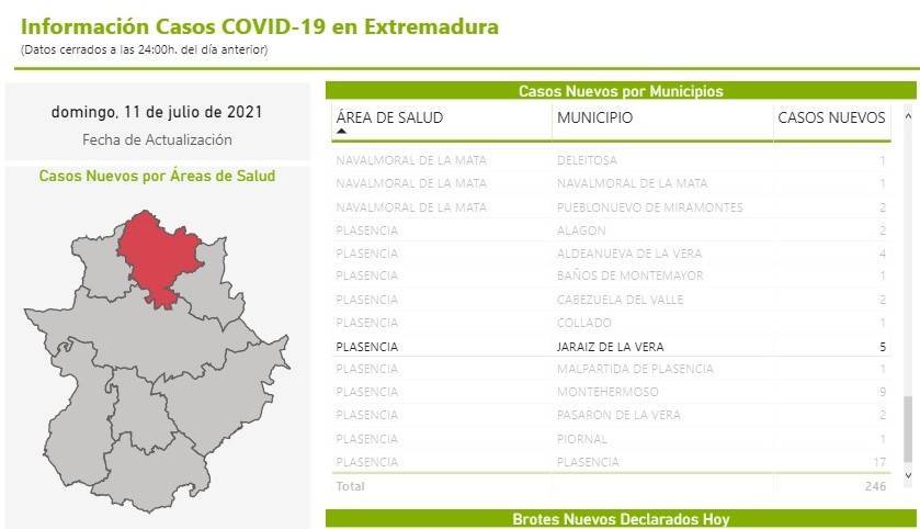 5 nuevos casos positivos de COVID-19 (julio 2021) - Jaraíz de la Vera (Cáceres)