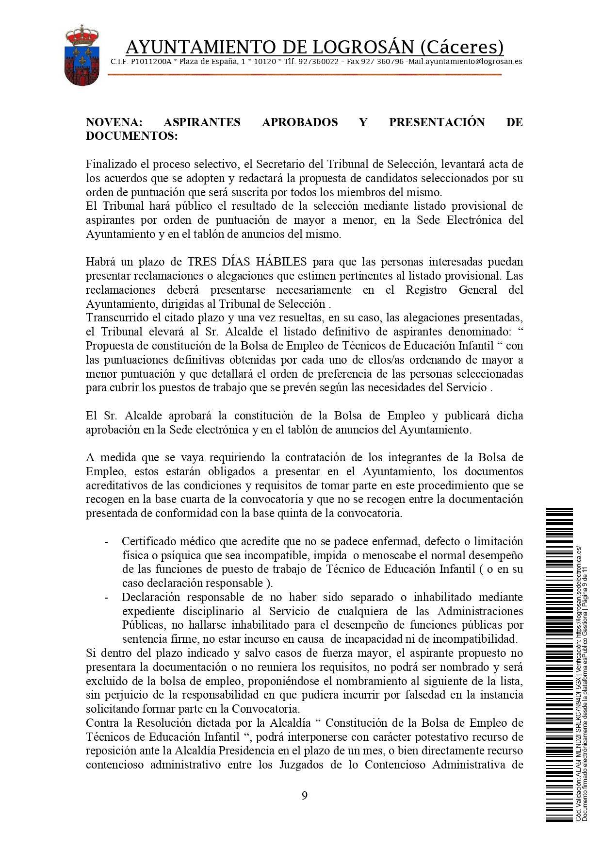 Bolsa de técnicos-as en educación infantil (2021) - Logrosán (Cáceres) 9