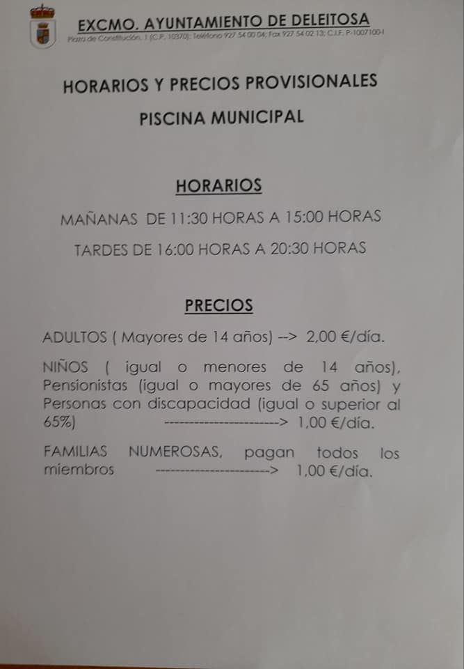 Normas y horarios de la piscina (2021) - Deleitosa (Cáceres) 2