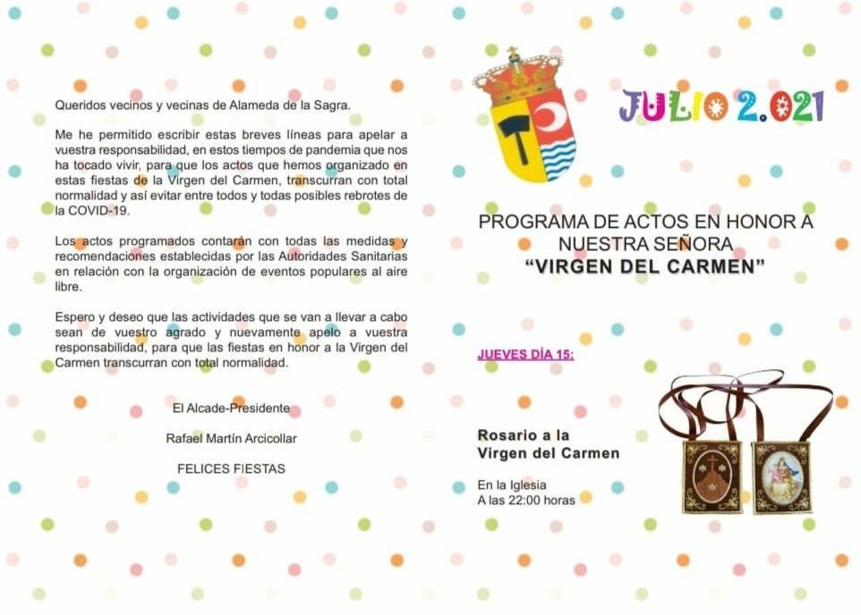 Programa de actos en honor a Nuestra Señora Virgen del Carmen (2021) - Alameda de la Sagra (Toledo) 1
