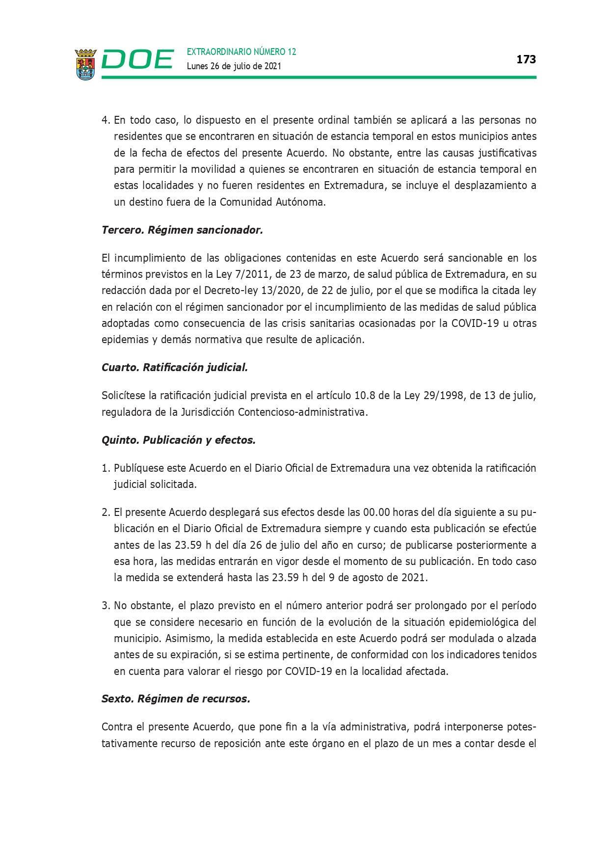 Restricción de la entrada y salida por COVID-19 (julio 2021) - Guadalupe (Cáceres) 19