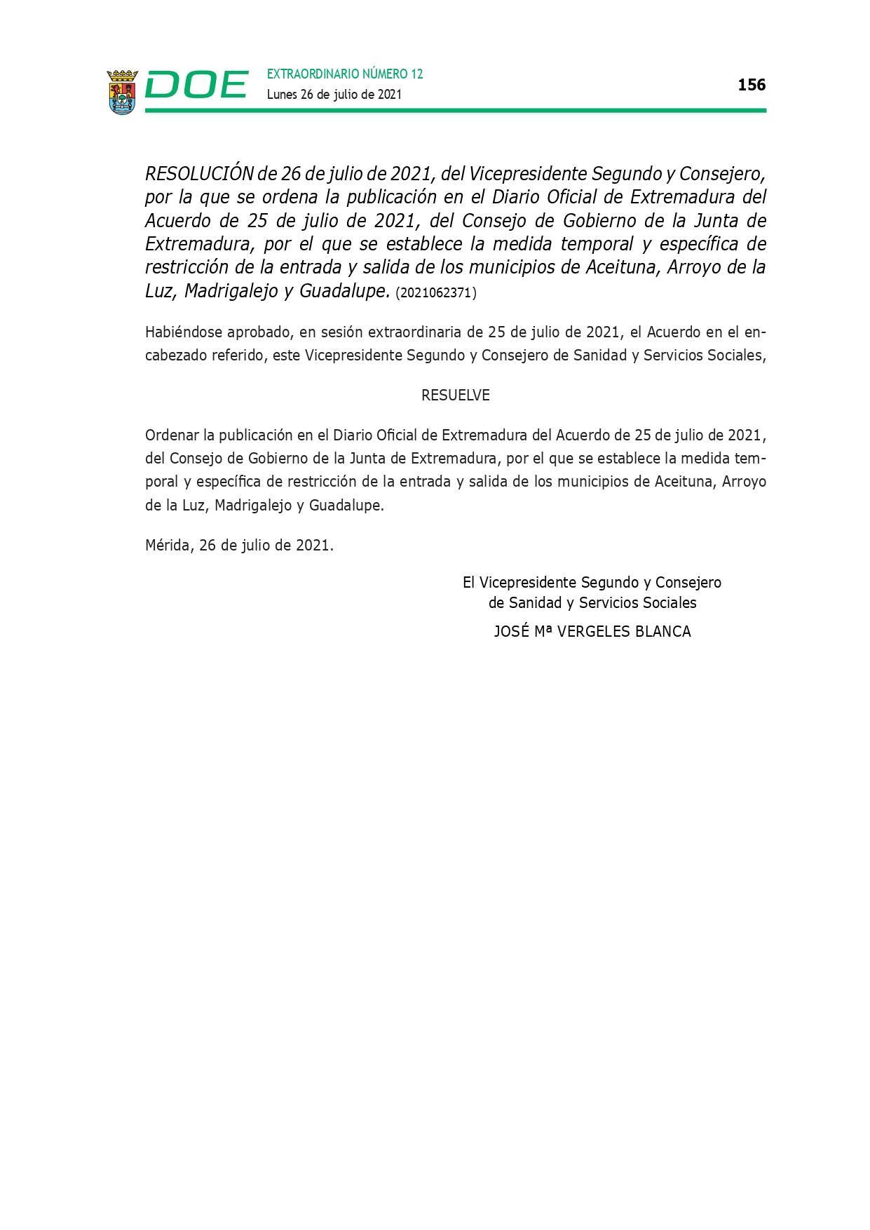 Restricción de la entrada y salida por COVID-19 (julio 2021) - Guadalupe (Cáceres) 2