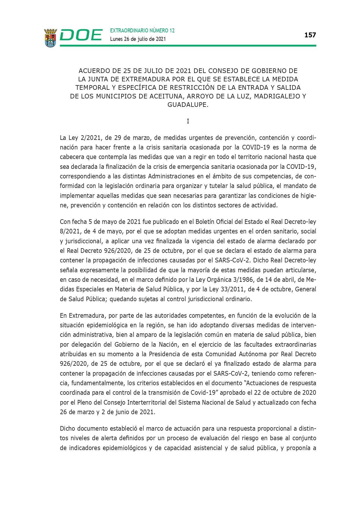Restricción de la entrada y salida por COVID-19 (julio 2021) - Guadalupe (Cáceres) 3