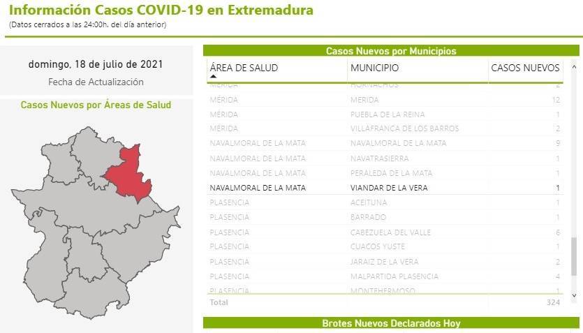 Un caso positivo de COVID-19 (julio 2021) - Viandar de la Vera (Cáceres)