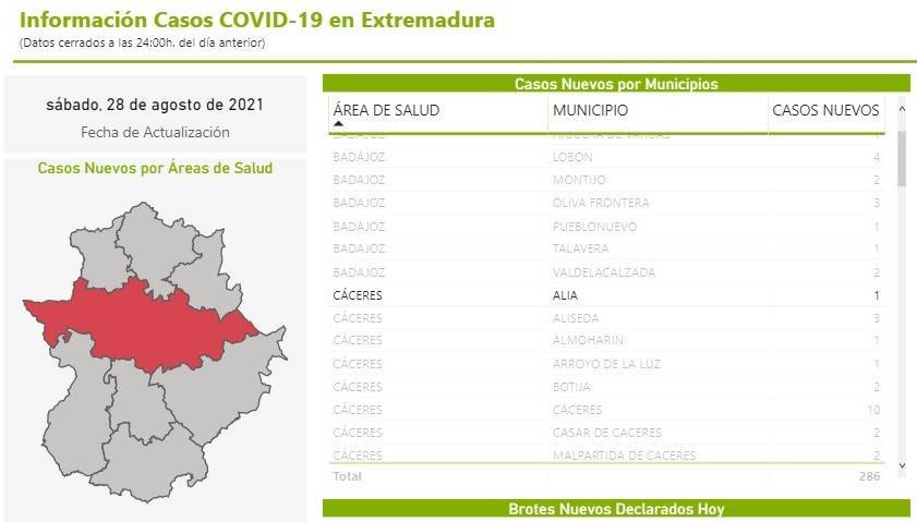 12 casos positivos de COVID-19 (agosto 2021) - Alía (Cáceres) 1