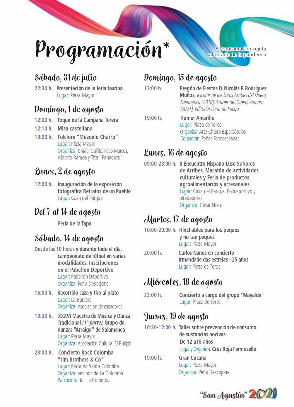 Programa de ferias y fiestas de San Agustín (2021) - Fermoselle (Zamora) 7