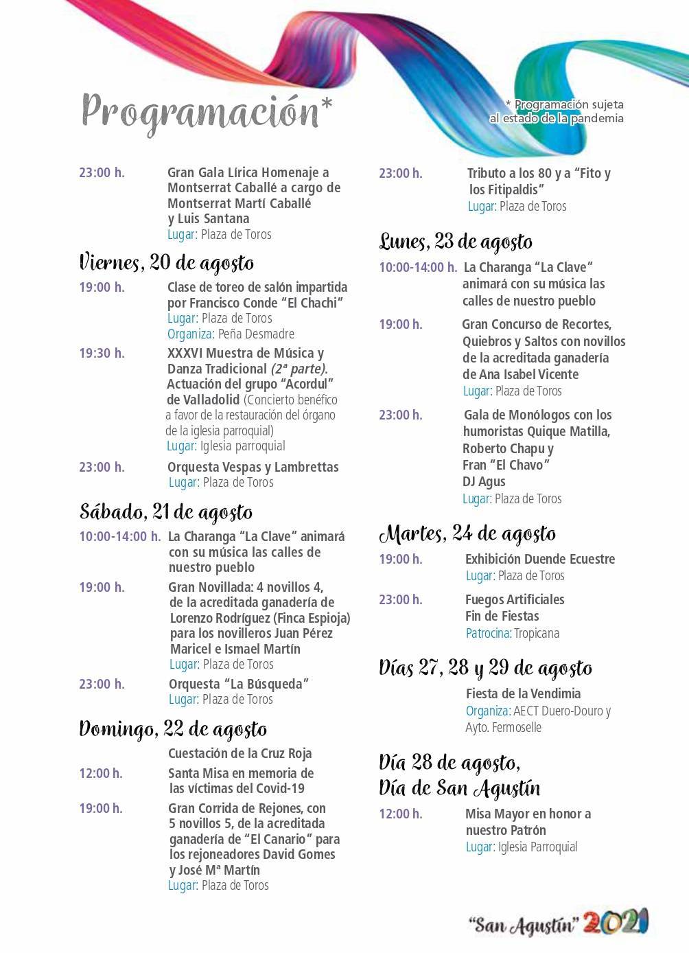 Programa de ferias y fiestas de San Agustín (2021) - Fermoselle (Zamora) 8