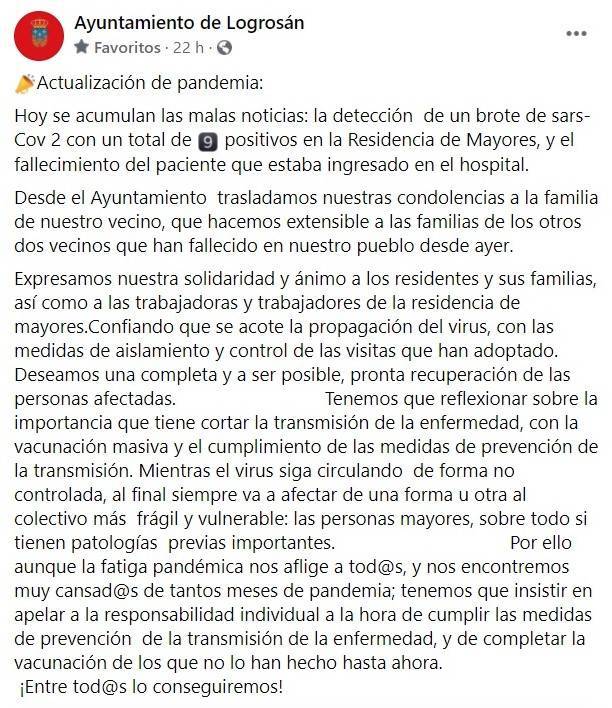 Un fallecido y 9 casos positivos de COVID-19 (agosto 2021) - Logrosán (Cáceres)