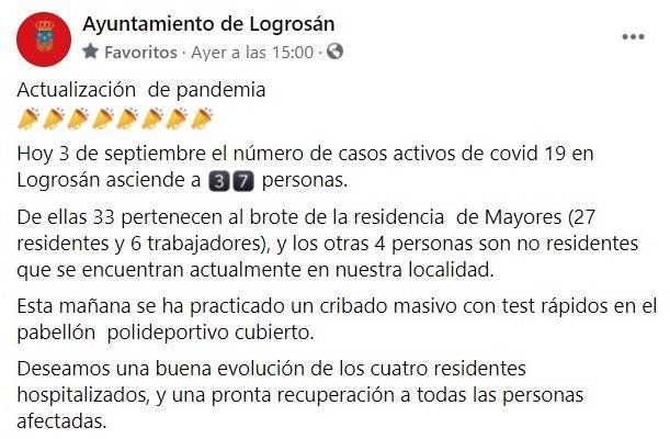 37 casos positivos activos de COVID-19 (septiembre 2021) - Logrosán (Cáceres)