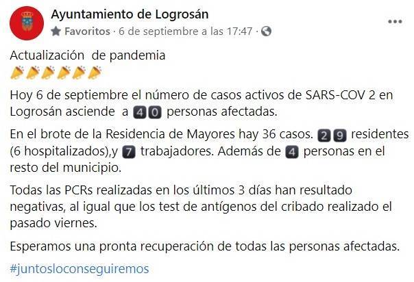 40 casos positivos activos de COVID-19 (septiembre 2021) - Logrosán (Cáceres)