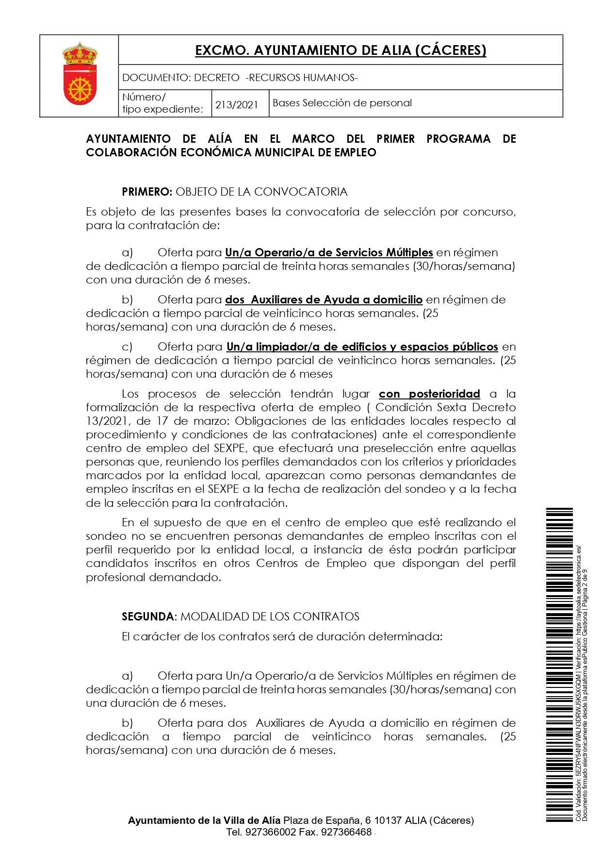 Bases para varios puestos de trabajo (octubre 2021) - Alía (Cáceres) 2