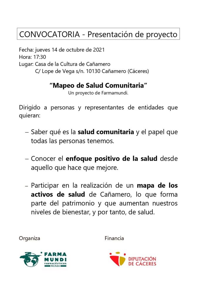 Presentación de ‘Mapeo de salud comunitaria’ (2021) - Cañamero (Cáceres)