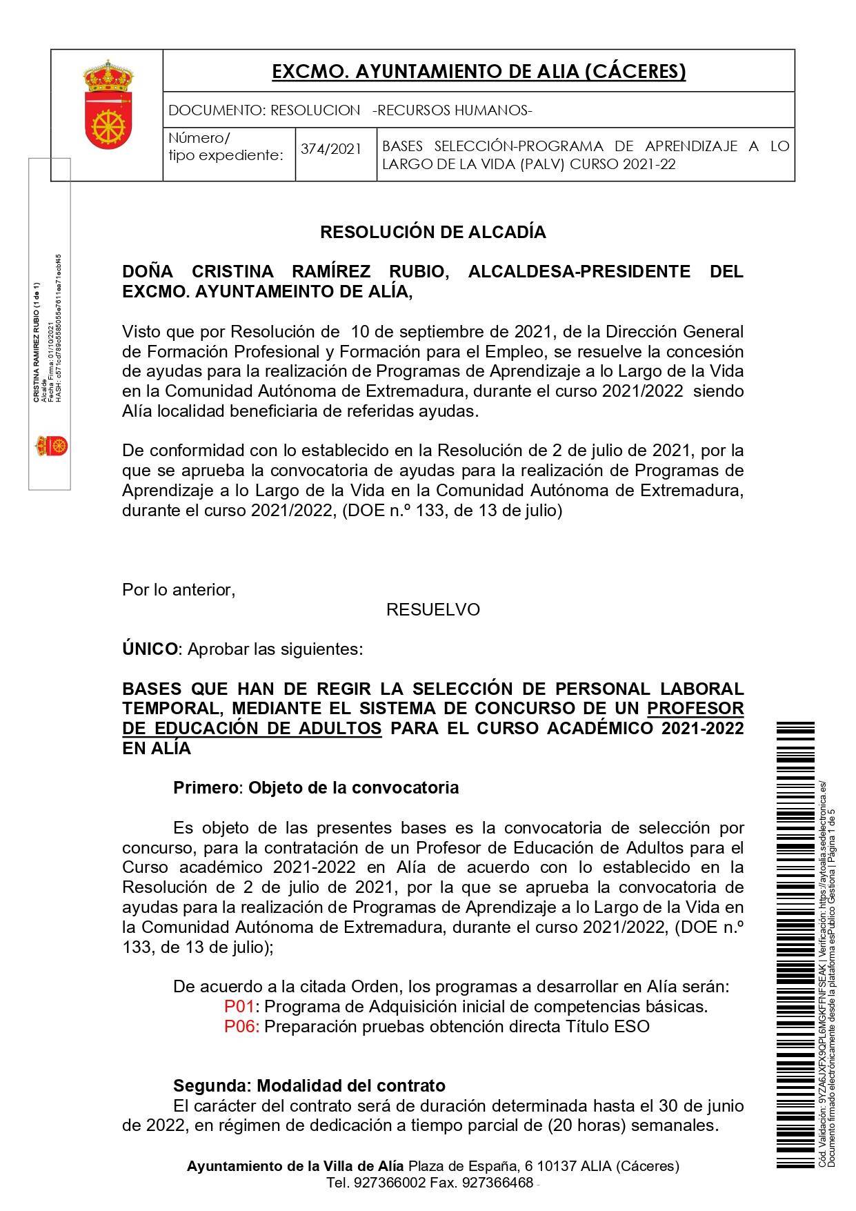 Profesor de educación de adultos (2021) - Alía (Cáceres) 1