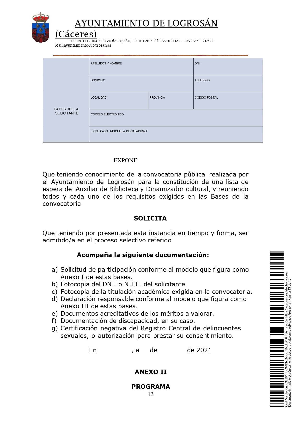 Técnicos-as auxiliar de biblioteca y dinamizador-a cultural (2021) - Logrosán (Cáceres) 13
