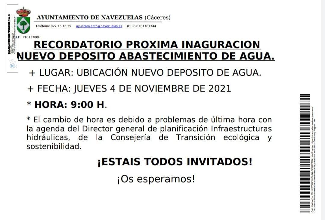 Inauguración del nuevo depósito de abastecimiento de agua (2021) - Navezuelas (Cáceres)