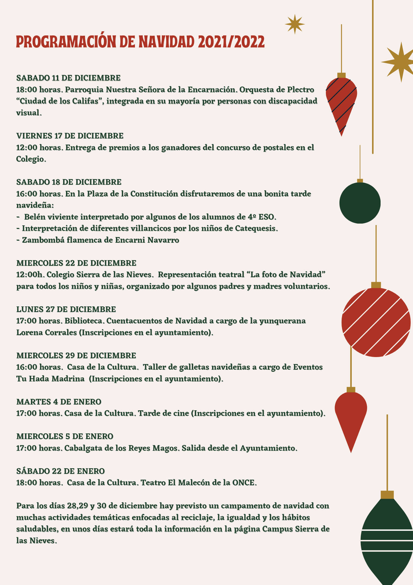 Programación de Navidad (2021-2022) - Yunquera (Málaga)