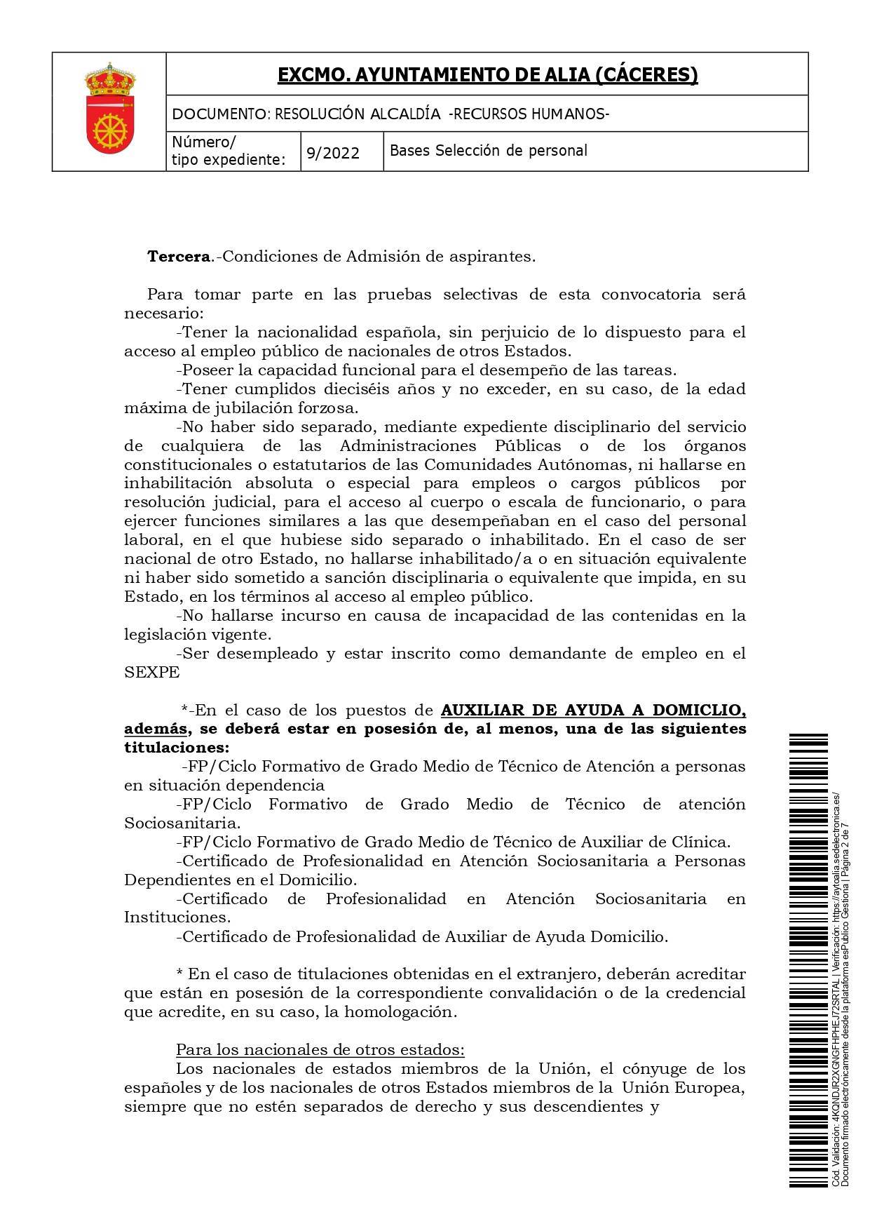 Auxiliares de ayuda a domicilio y peones de limpieza (enero 2022) - Alía (Cáceres) 2
