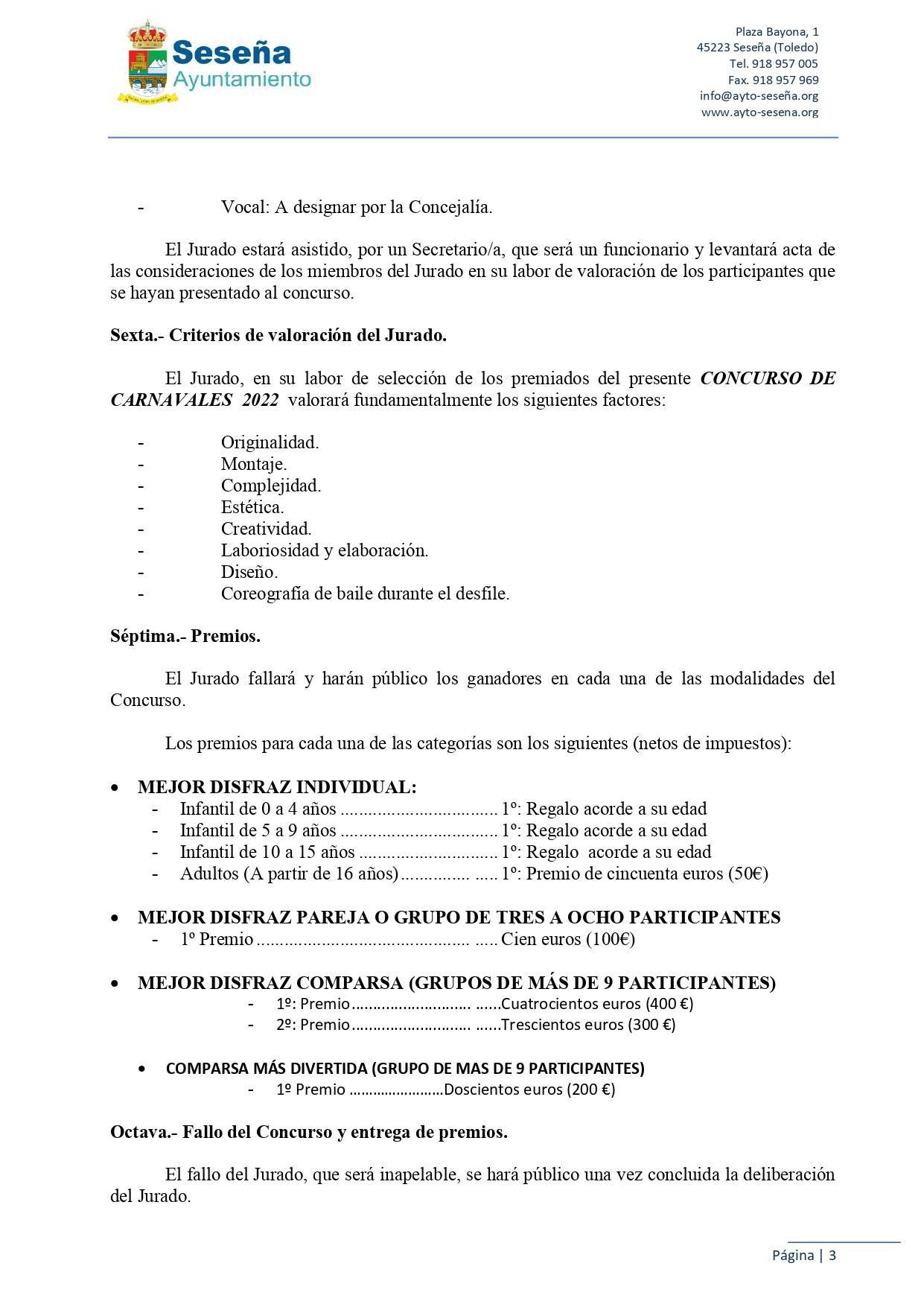 Bases de los concursos de Carnaval (2022) - Seseña (Toledo) 3