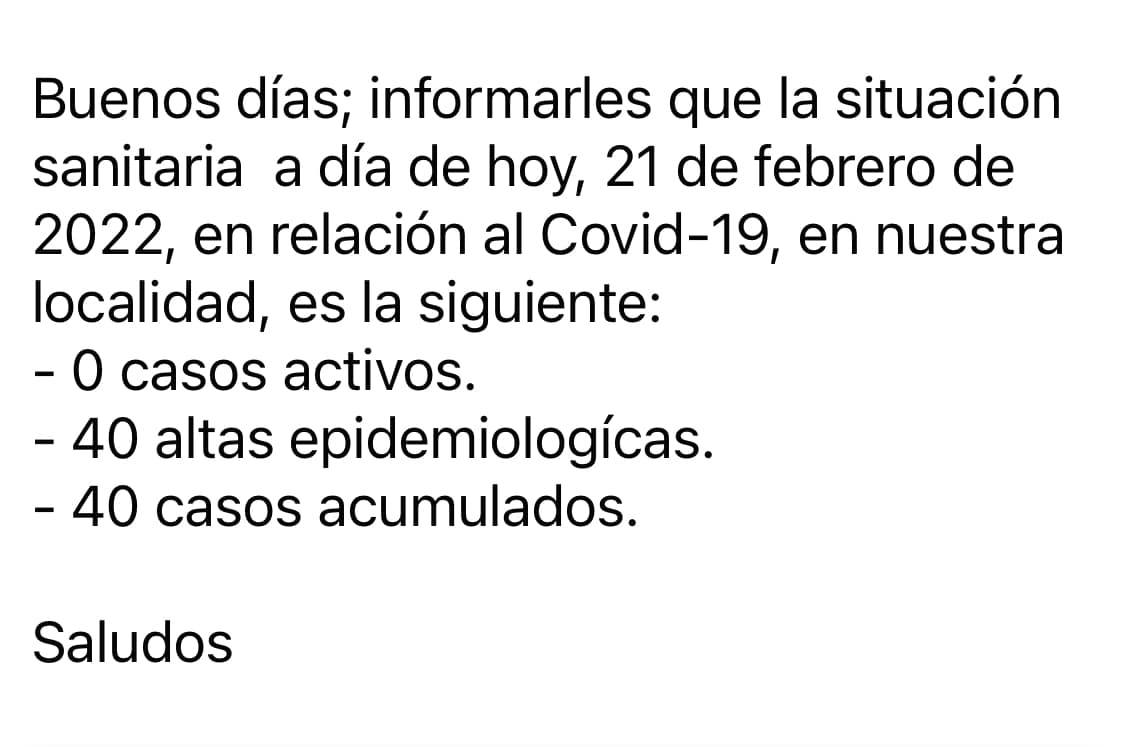 0 casos positivos activos de COVID-19 (febrero 2022) - Navezuelas (Cáceres)