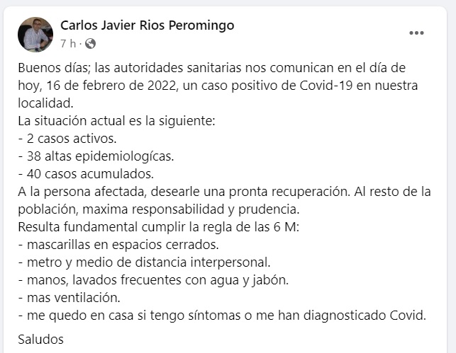 2 casos positivos activos de COVID-19 (febrero 2022) - Navezuelas (Cáceres)