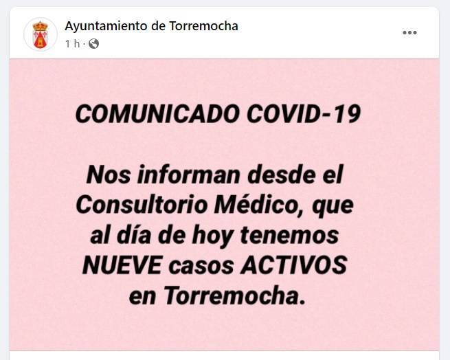 9 casos positivos activos de COVID-19 (febrero 2022) - Torremocha (Cáceres)