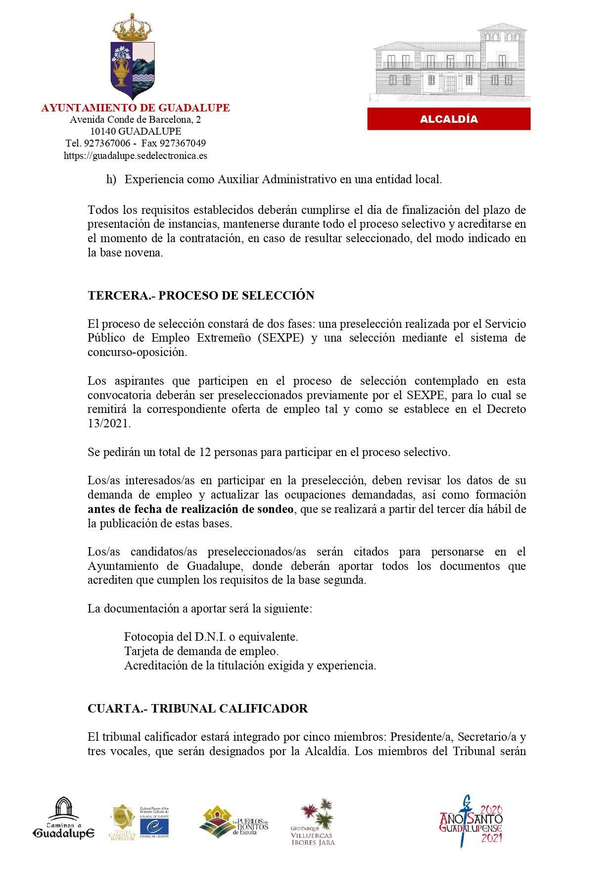 Auxiliar administrativo (febrero 2022) - Guadalupe (Cáceres) 2