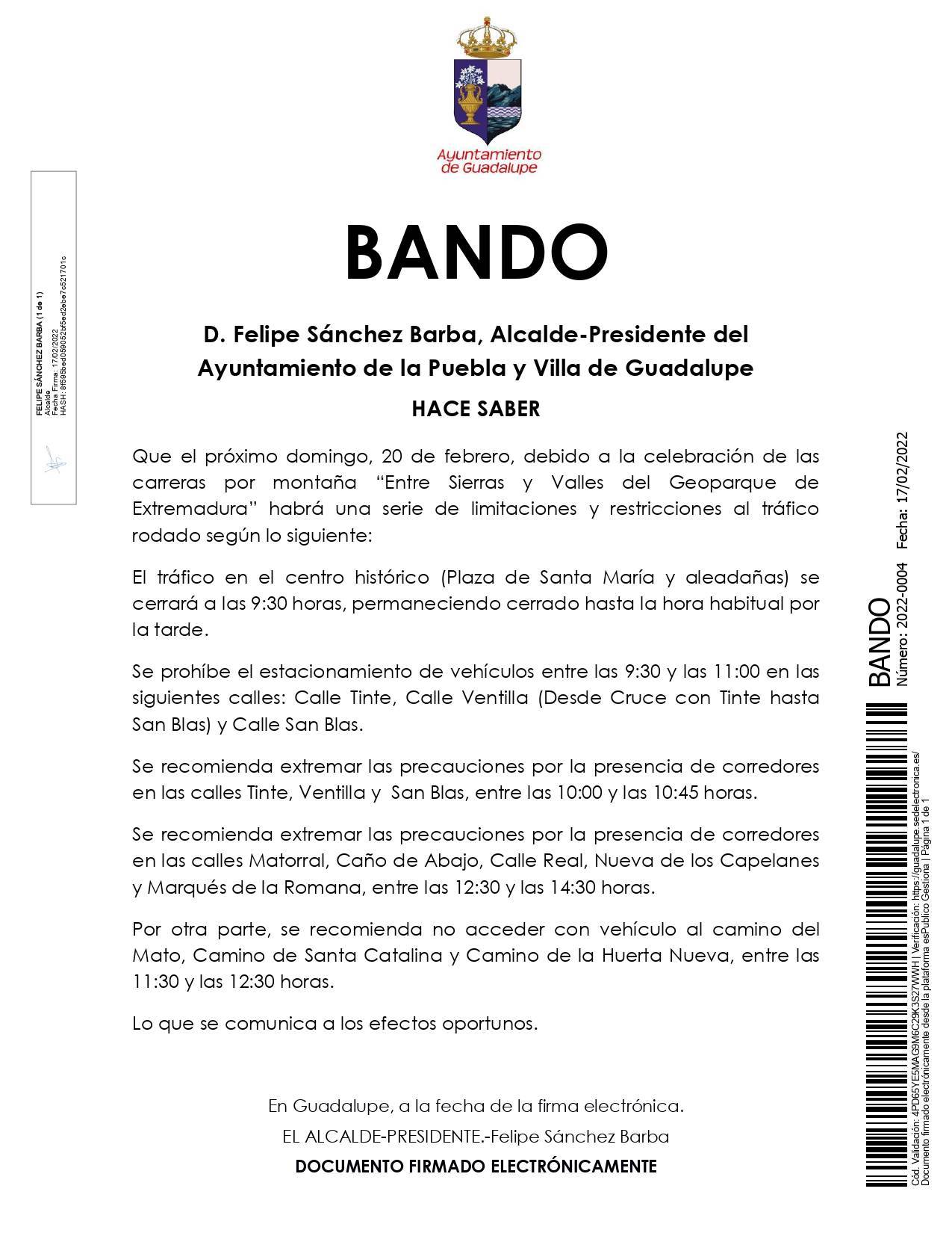 Restricciones por las carreras por montaña (2022) - Guadalupe (Cáceres)