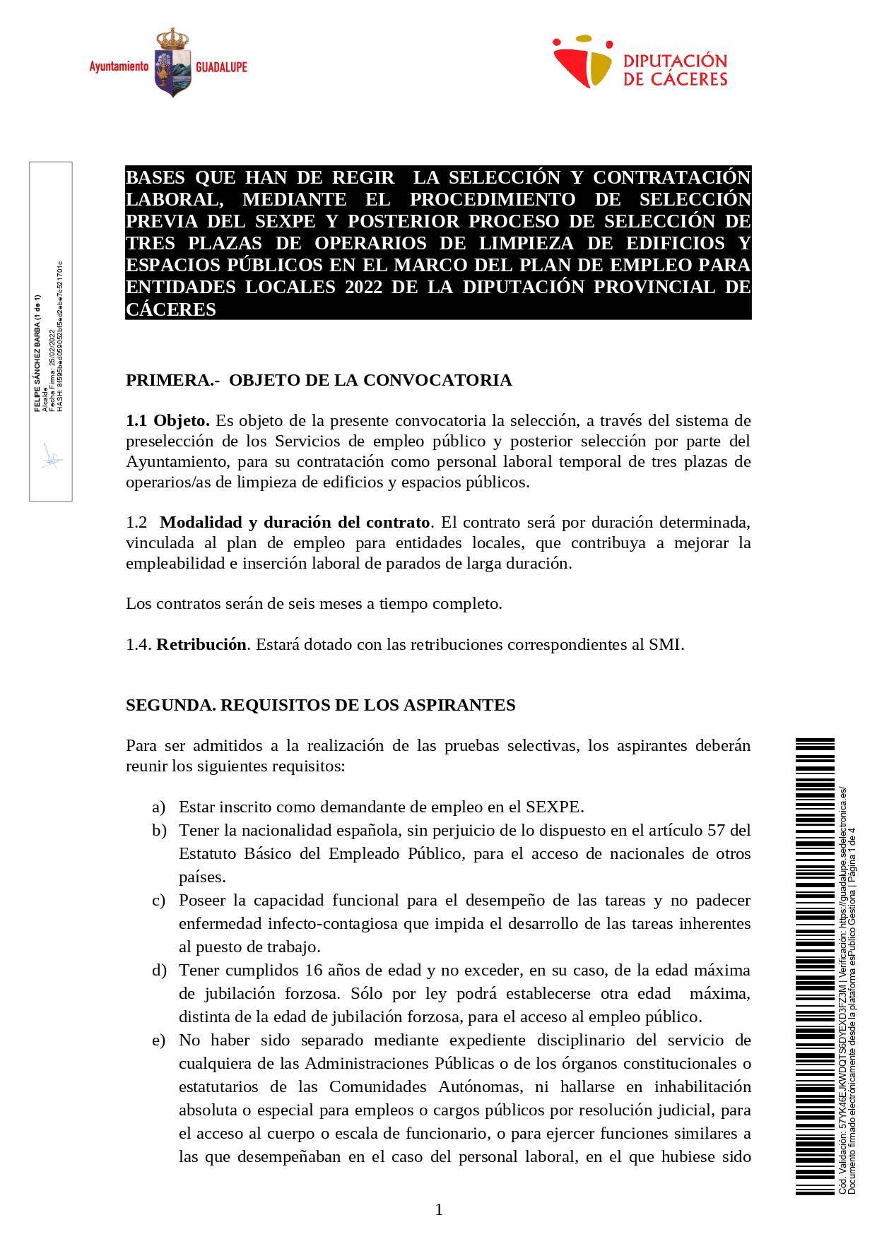 3 operarios de limpieza (febrero 2022) - Guadalupe (Cáceres) 1