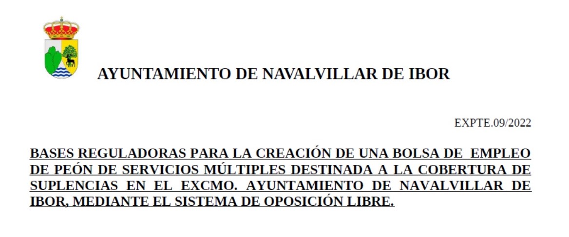 Bolsa de peón de servicios múltiples para suplencias (2022) - Navalvillar de Ibor (Cáceres)