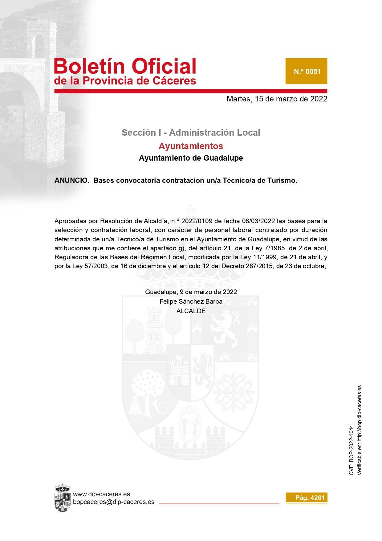 Técnico-a de turismo (2022) - Guadalupe (Cáceres) 1
