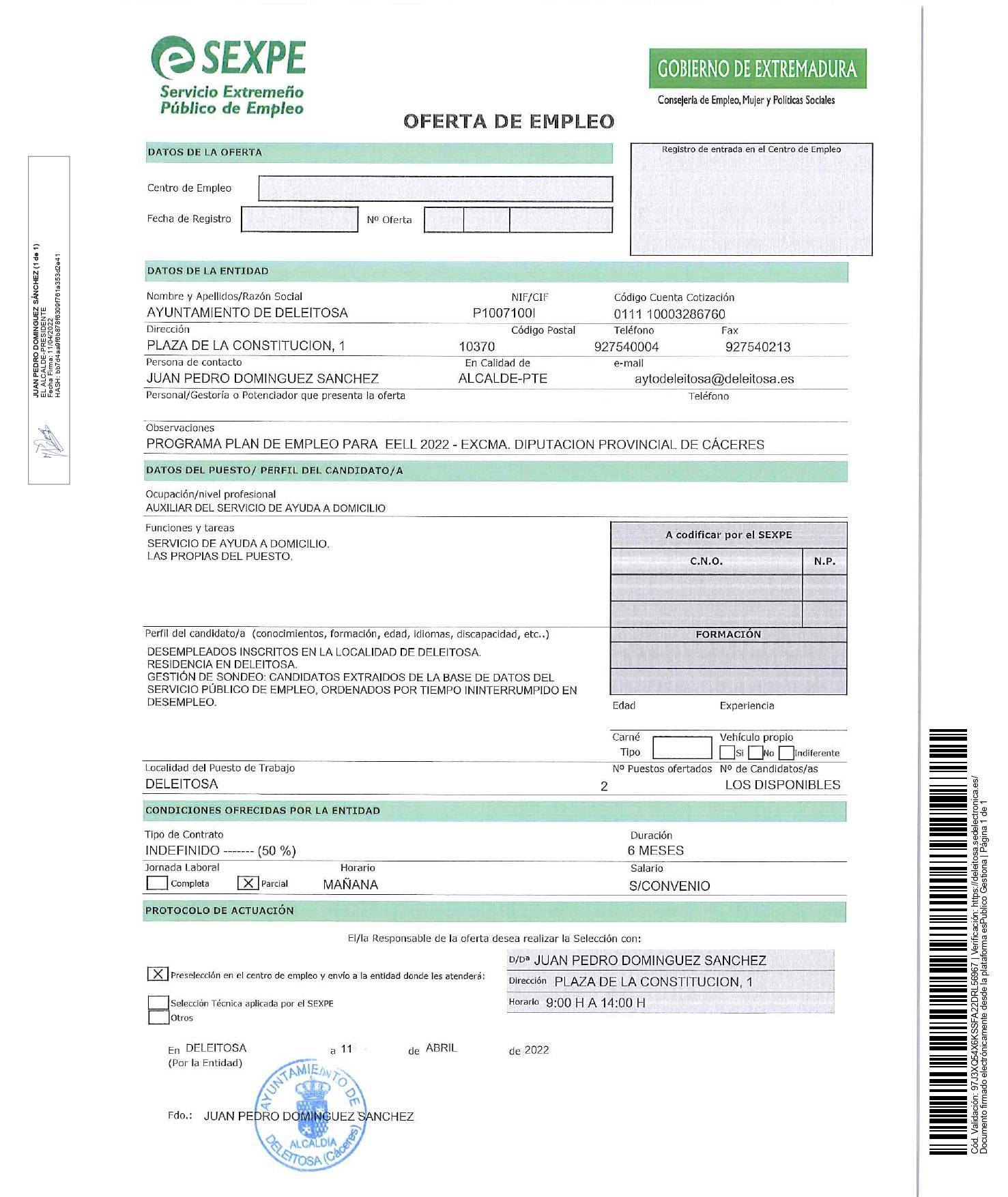 2 auxiliares de ayuda a domicilio (abril 2022) - Deleitosa (Cáceres)