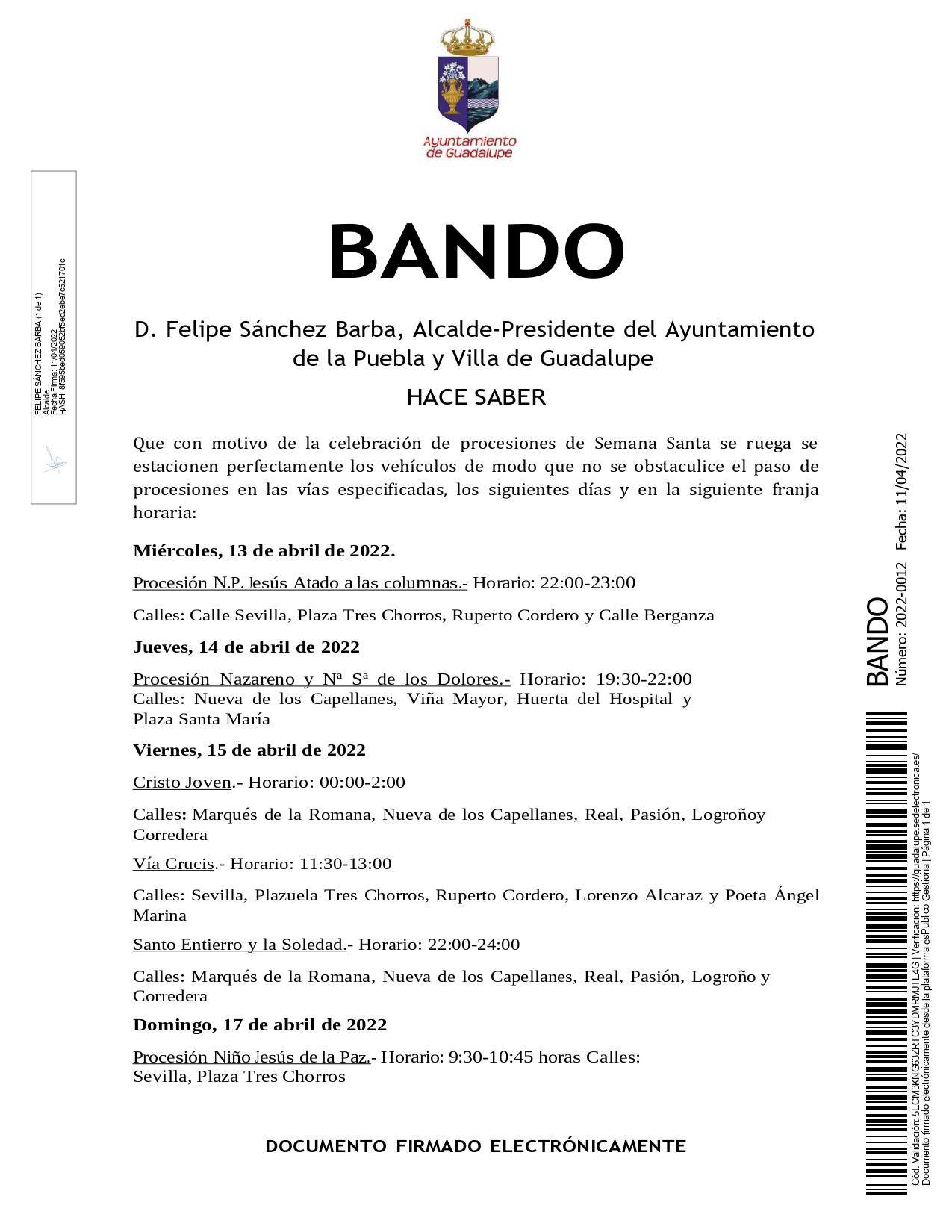 Restricciones de tráfico por la Semana Santa (2022) - Guadalupe (Cáceres) 1