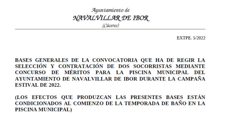 2 socorristas para la piscina municipal (2022) - Navalvillar de Ibor (Cáceres)