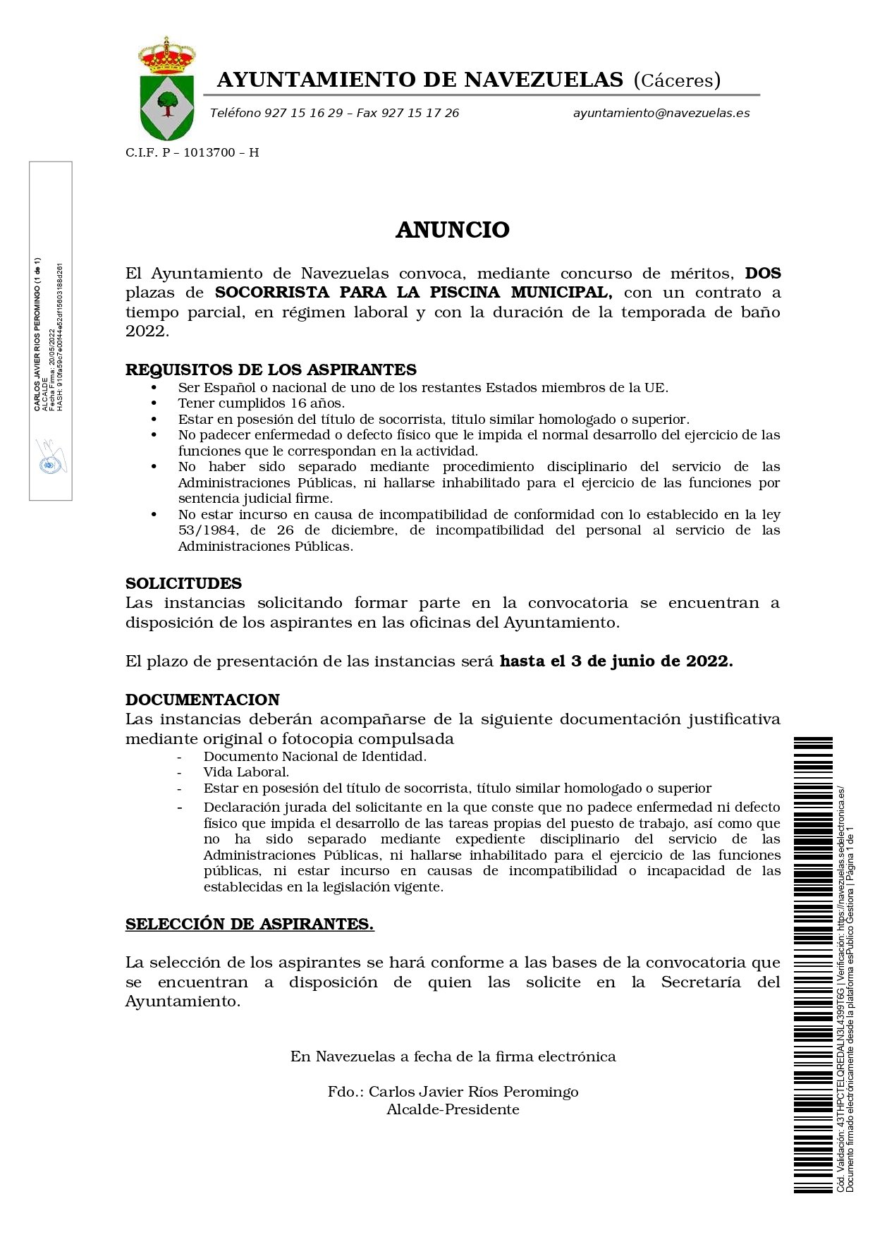 2 socorristas y 1 técnico de dinamización sociocultural (2022) - Navezuelas (Cáceres) 1