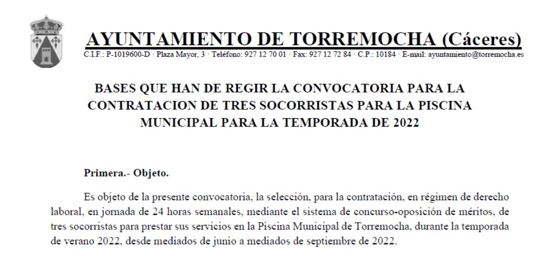 3 socorristas para la piscina municipal (2022) - Torremocha (Cáceres)