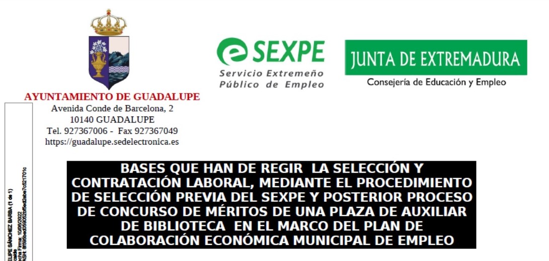 Auxiliar de biblioteca (2022) - Guadalupe (Cáceres)