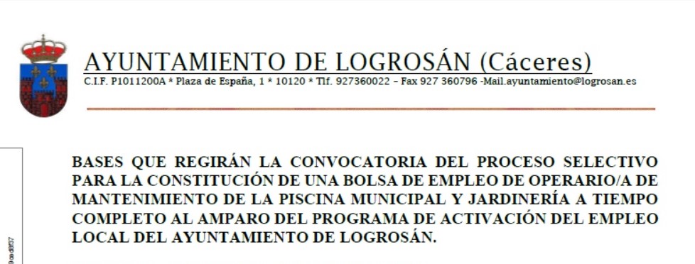 Bolsa de operario-a de mantenimiento y jardinería de piscina (2022) - Logrosán (Cáceres)