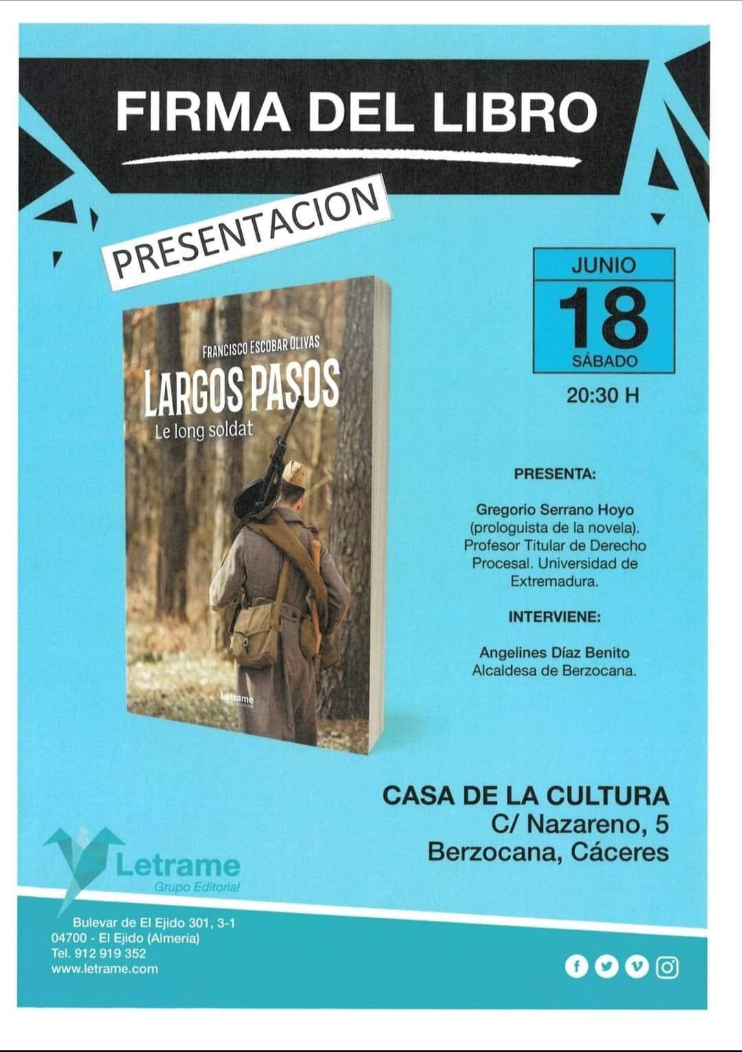 Presentación del libro 'Largos pasos' (2022) - Berzocana (Cáceres)