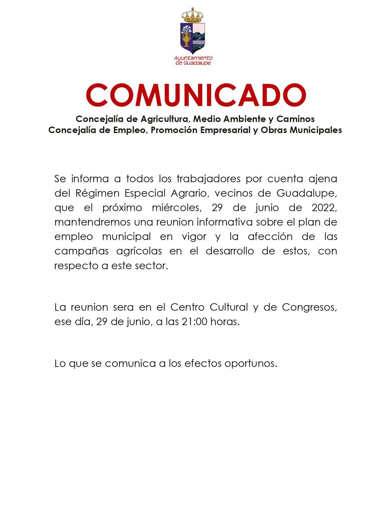 Reunión informativa sobre el empleo agrario (junio 2022) - Guadalupe (Cáceres)