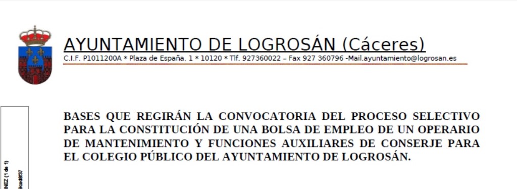 Conserje para el colegio público (2022) - Logrosán (Cáceres)