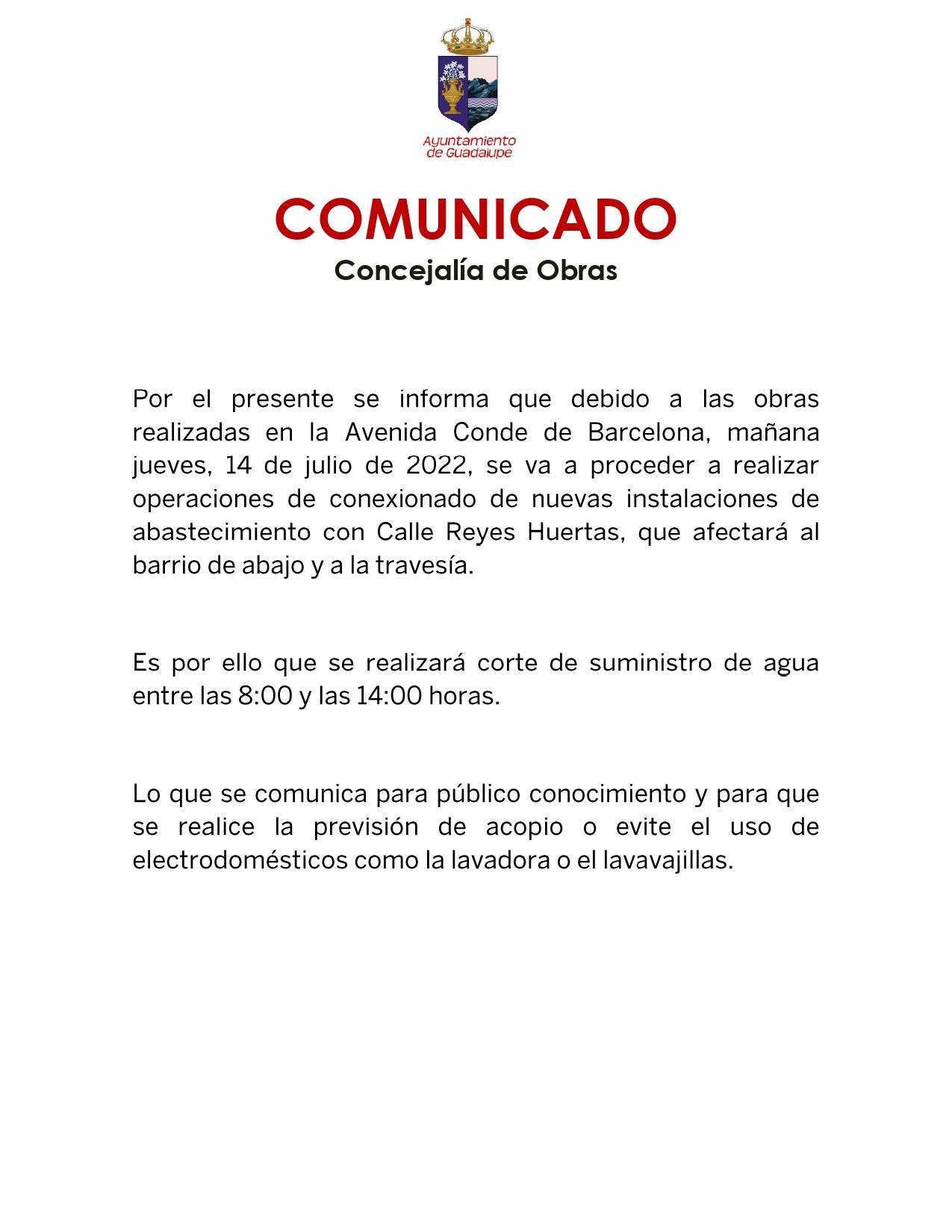 Corte de suministro de agua (julio 2022) - Guadalupe (Cáceres)