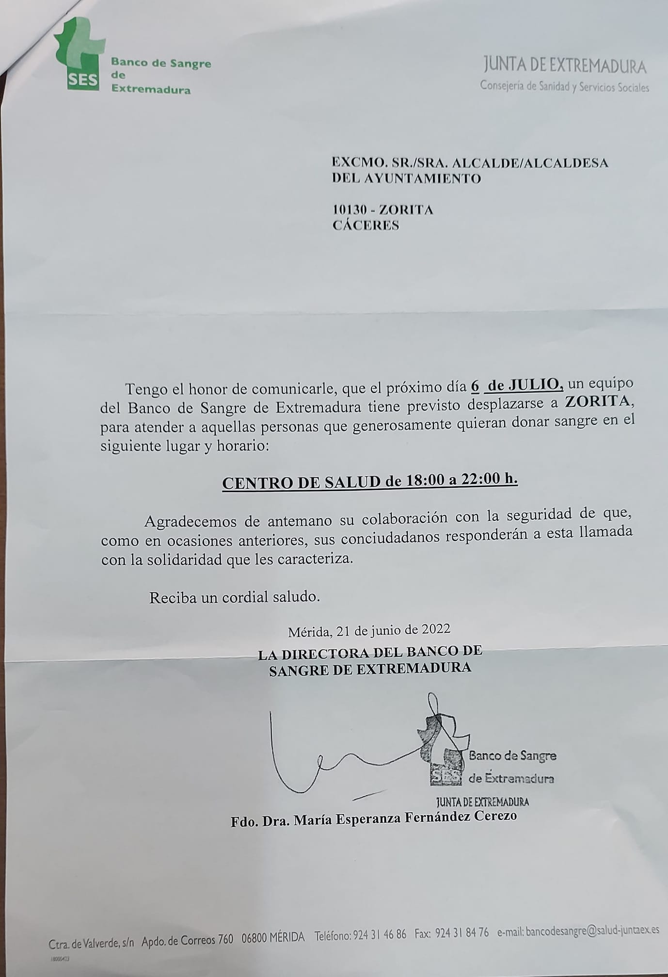 Donación de sangre (julio 2022) - Zorita (Cáceres)