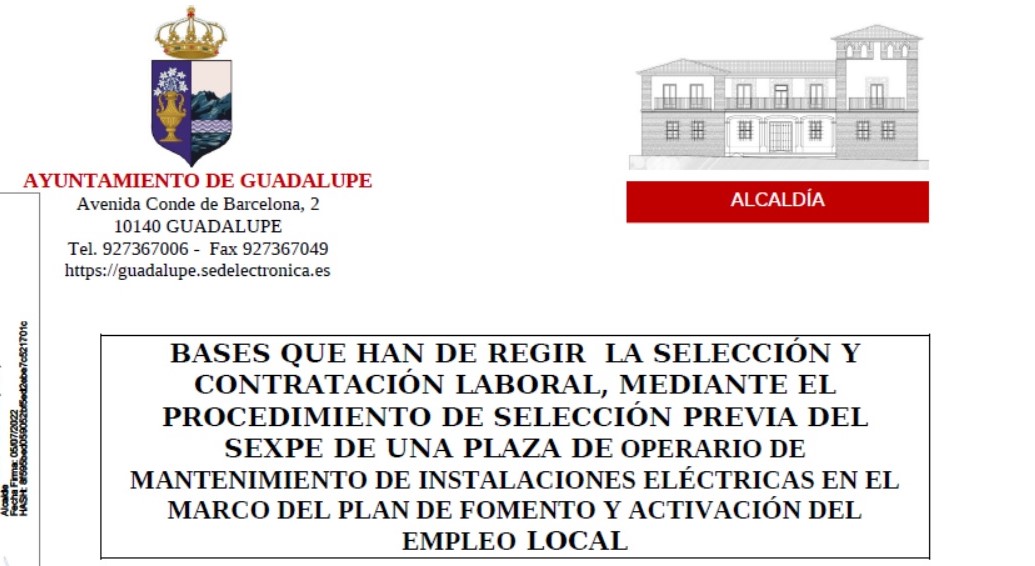 Operario de mantenimiento de instalaciones eléctricas (2022) - Guadalupe (Cáceres)