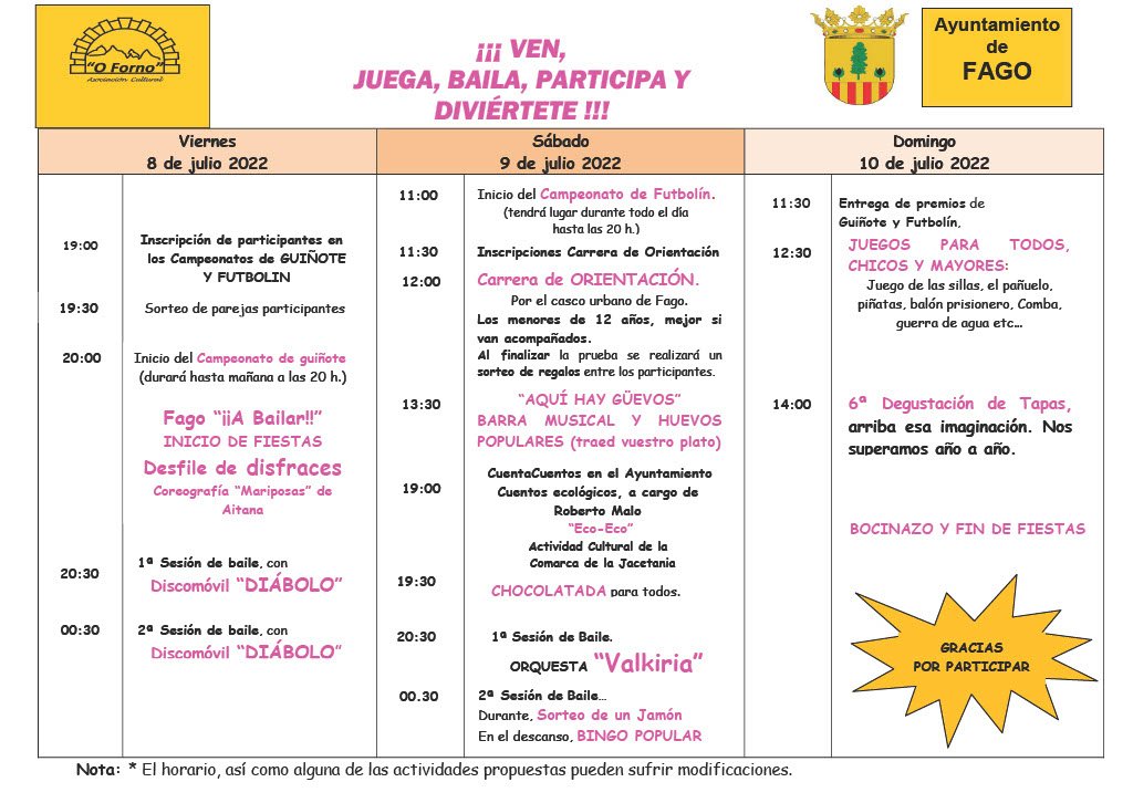 Programa de fiestas (julio 2022) - Fago (Huesca) 2