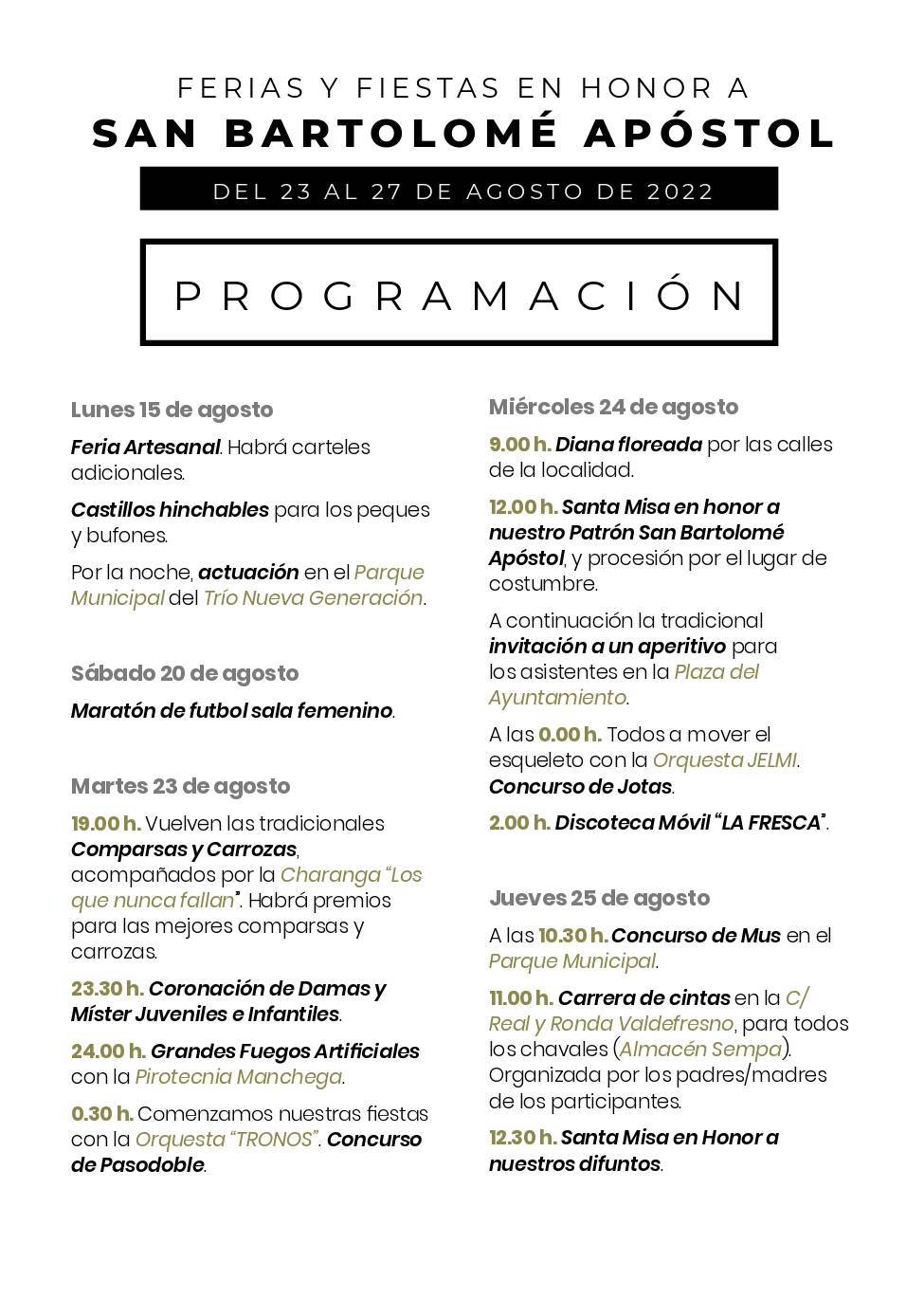 Programa de fiestas de San Bartolomé Apóstol (2022) - Retuerta del Bullaque (Ciudad Real) 2