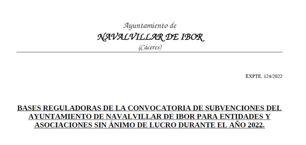 Bases ayudas a asociaciones y entidades sin ánimo de lucro (2022) - Navalvillar de Ibor (Cáceres)